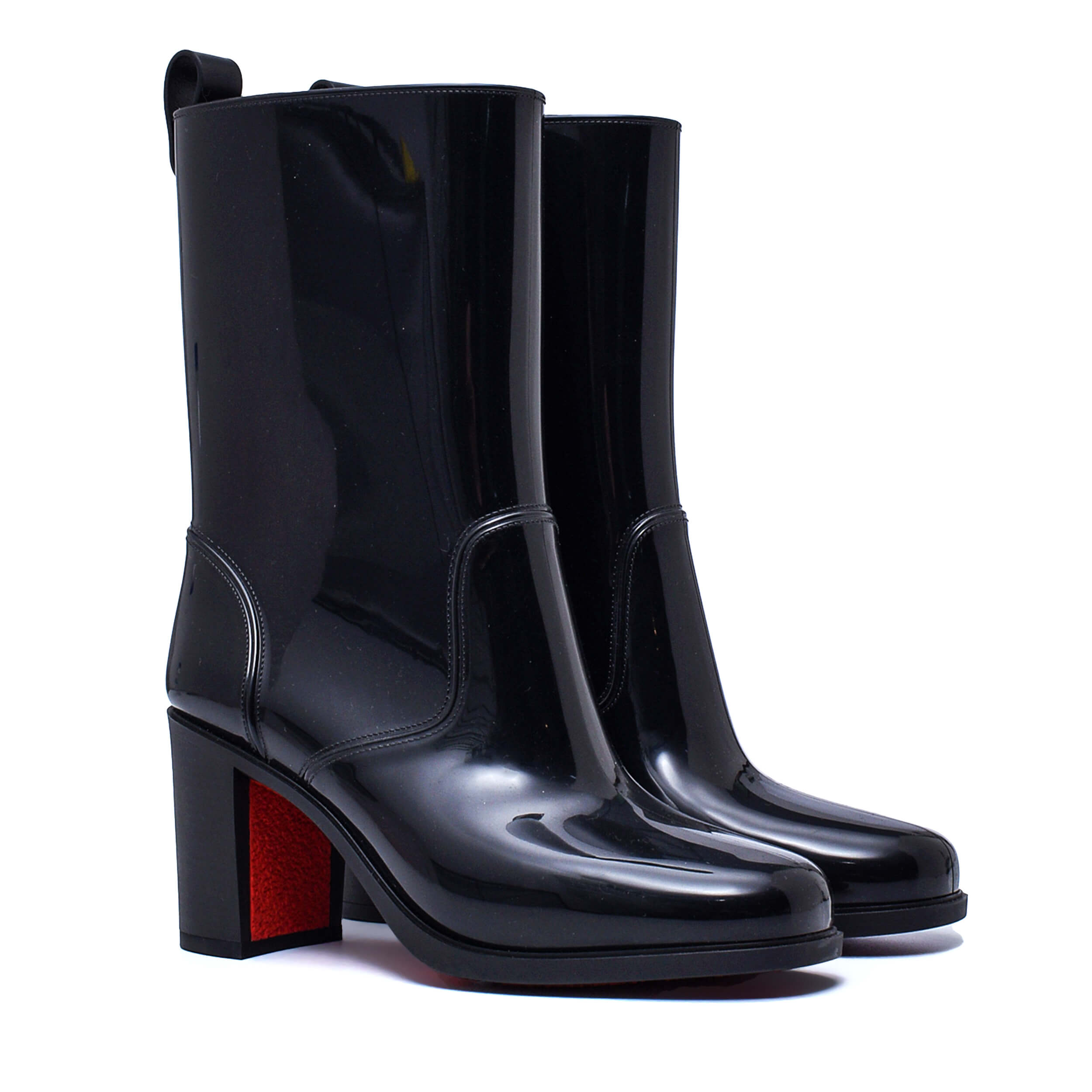 Christian Louboutin - Black Patent Leather PVC Rubber Rain Boots / 38